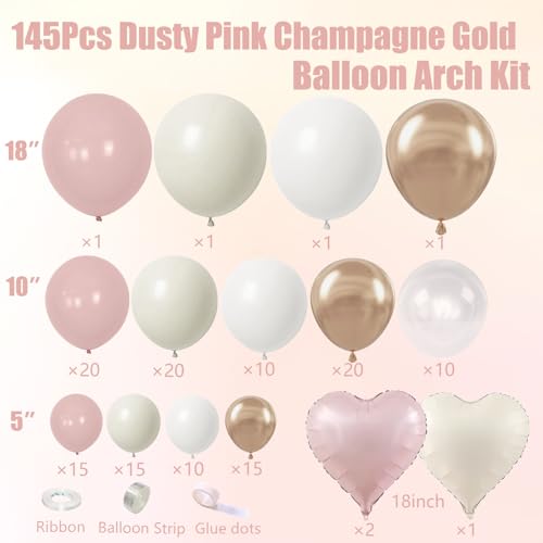 Dusty Pink Balloon Arch Kit | 145Pcs for Baby Shower & Parties