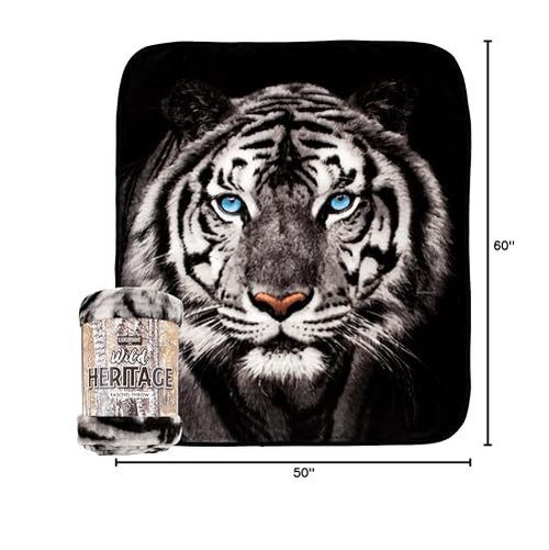 Northwest Wild Heritage Raschel Throw Blanket, 50" x 60", White Tiger