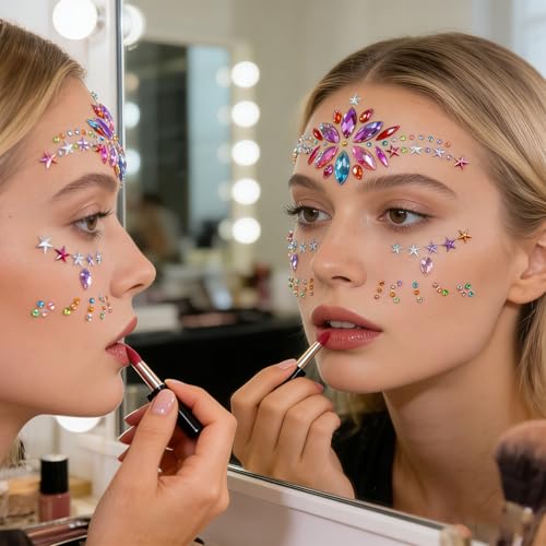 NovaPuff 3 Sets Music Festival Face Rhinestones & Gem Stickers