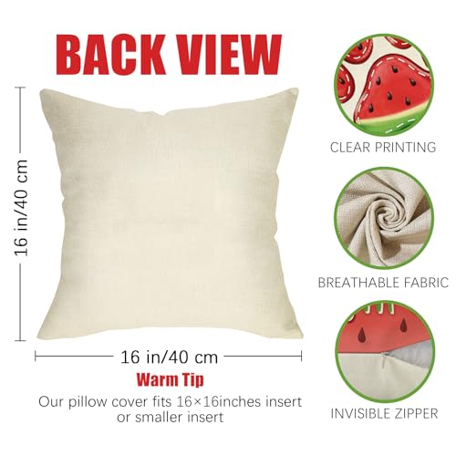 Summer Watermelon Throw Pillow Covers Set of 4 - 16x16 Decorative Cushions