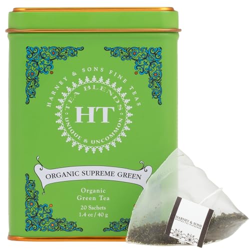 Harney & Sons Organic Supreme Green Tea, 20 Pyramid Sachets in Decorative Tin