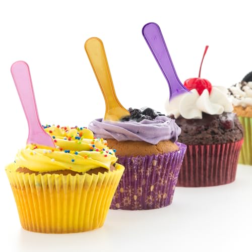 100 Pcs Mini Plastic Tasting Spoons Multicolor Dessert Ice Cream Spoons