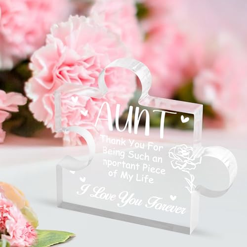 Aunt Acrylic Puzzle Plaque Gift - Best Aunt Ever Birthday & Christmas Present from Niece Nephew, 3.5 x 3.9 Inch Desk Decoration