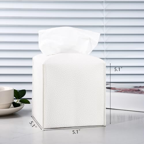 LIVESO PU Leather Tissue Box Cover - 2 Pack Beige & White