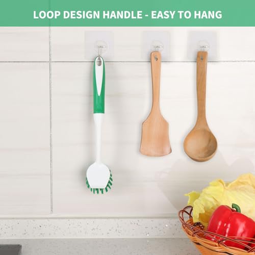 HileSwan Dish Brush with Built-in Scraper, 2 Pack Green Scrub Brushes