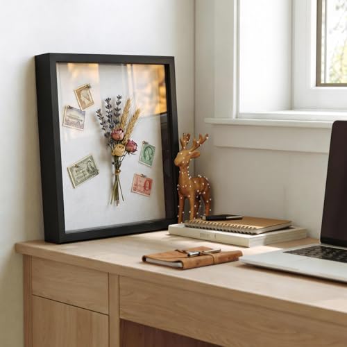 Kormuge 8x10 Shadow Box Display Frame - Black Linen Memory Box with Pins