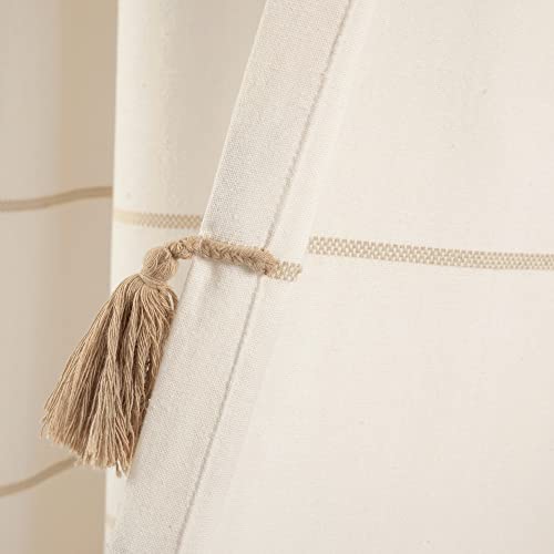 Lush Decor Farmhouse Boho Stripe Woven Tassel Yarn Dyed Cotton Blend Window Curtain Panels Pair 42" W x 95" L Ivory & Wheat - Striped Living Room Curtains