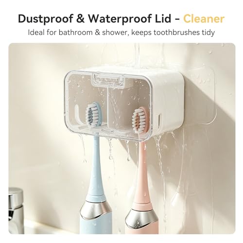 MOPMS Wall-Mounted Toothbrush Holder with Cover - 3 Slot Organizer