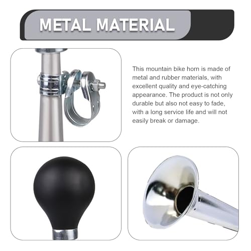 1 PC Bike Horn, 7 Inch Loud Sound Bicycle Bell, Weather-Resistant Vintage Metal Air Horn, Bike Bells for Kids & Adults, Universal Fit for Bicycles/Motorcycles/ATV/Golf Carts (Silver)
