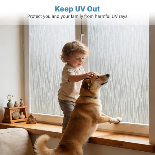 Finnez Frosted Window Privacy Film, Line Pattern Static Cling, 17.5 x 78.7 In
