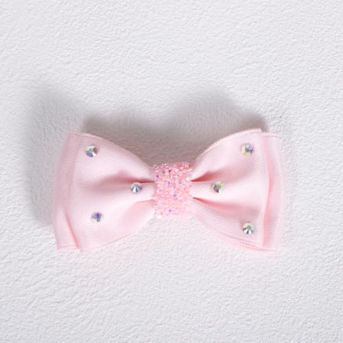Light Pink Satin Ribbon Hair Bows with Rhinestone Alligator Clips - 2 Pack
