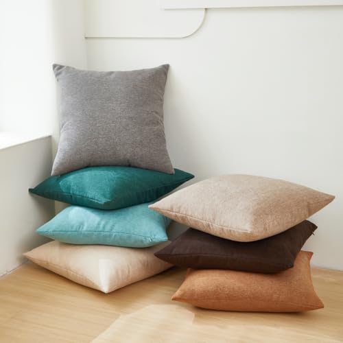 Sunday Praise 20x20 Inch Faux Linen Throw Pillow Covers, Dark Brown (2 Pack)