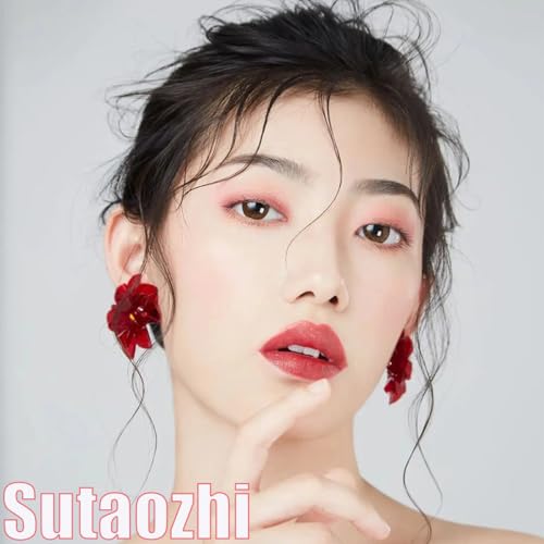 Sutaozhi Pink Flower Press On Nails Medium Almond Cherry Blossom Acrylic False Nails