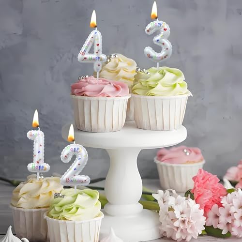 Colorful Number 6 Birthday Candle - White Happy Birthday Cake Topper
