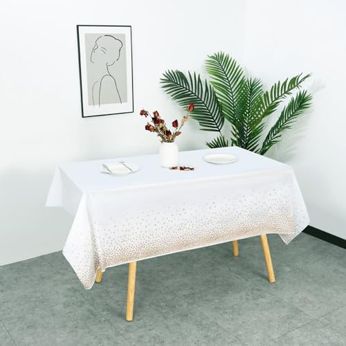 Disposable Plastic Tablecloth 2-Pack White and Gold Rectangle 54x108