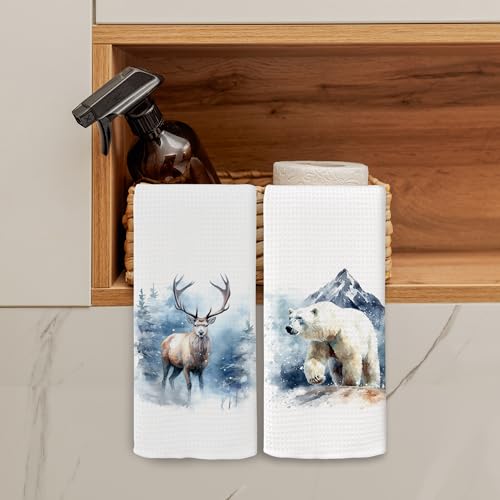 Winter Kitchen Towels Set of 2 - Deer & Bear Holiday Designs