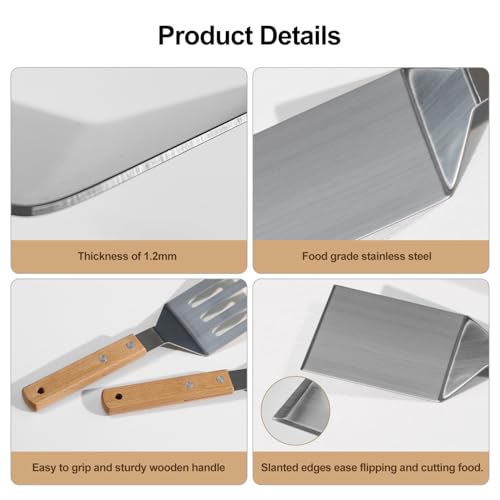 Stainless Steel Spatula Set - 2 Metal Spatulas with Wooden Handle for Cooking