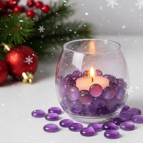 Purple Glass Marbles - 15 oz Flat Gems for Vase Fillers & Decor