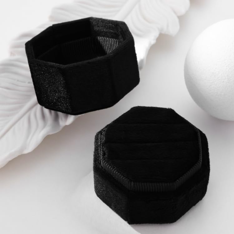 Black Velvet Ring Box for 3 Rings – Elegant Triple Slot Holder