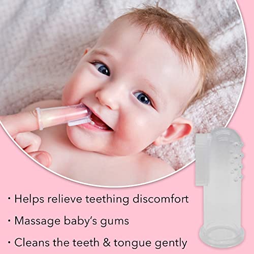 Silicone Baby Finger Toothbrush Set of 2 with Cases Pink