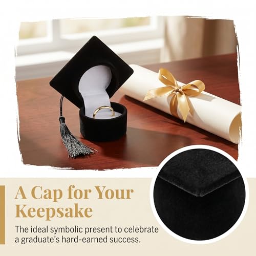 Totority Graduation Cap Ring Box - Velvet Jewelry Case for Keepsakes