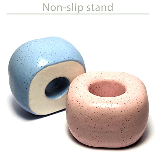 ABAZANA Green Matte Ceramic Mini Toothbrush Holder - Pack of 2, Compact & Quick Drying