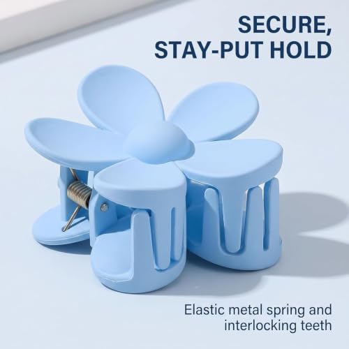 Sluswallow Large Floral Hair Claw Clip, Blue Flower Petal Hair Clip for Thick Hair