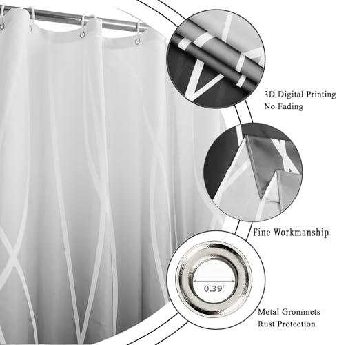 Black Ombre Striped Shower Curtain, 72"x72" Waterproof Fabric