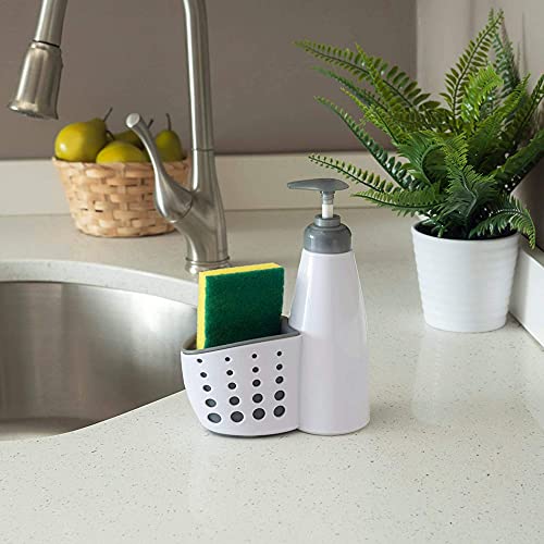 JOEY'Z Countertop Soap Dispenser with Perforated Sponge Holder - White
