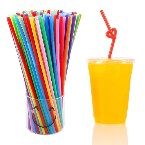 TOMNK 10.3" Colorful Bendy Disposable Drinking Straws - 100 Pack