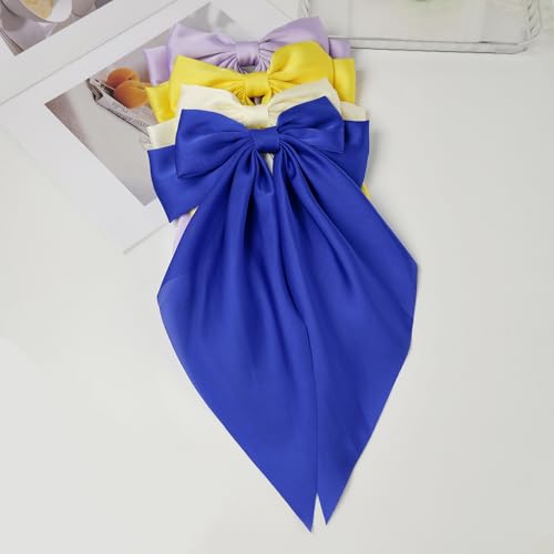 Satin Hair Bows 4PCS Long Tail Design Colorful Clips for Women