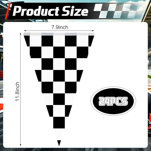 MARFOREVER 32.8 Ft Black & White Checkered Flag Banner - 24Pcs Racing Decor