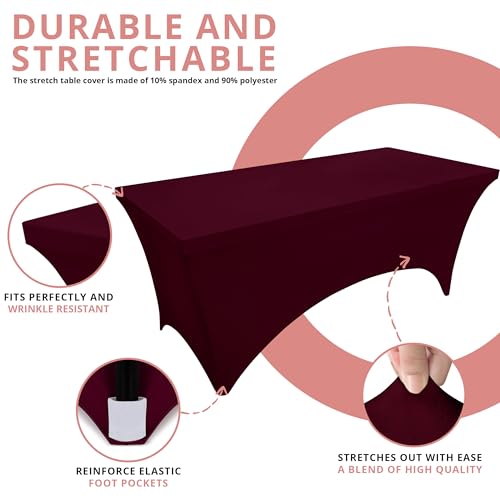 Utopia Kitchen Spandex Table Cloth - 6FT Fitted Cover, Burgundy, 2 Pack