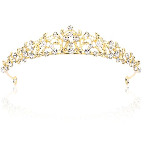 Vovii Gold Rhinestone Bridal Crown and Wedding Tiara for Women