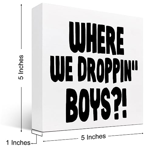 Where We Dropping Boys Gaming Wood Block Sign – Desk & Game Room Decor