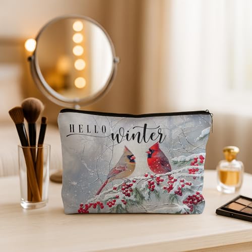 Christmas Cardinal Bird Makeup Bag Waterproof Travel Pouch