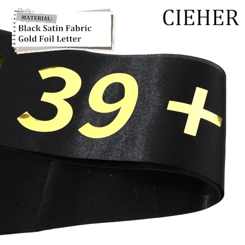 CIEHER 40th Birthday Sash - Black Satin with Gold Foil