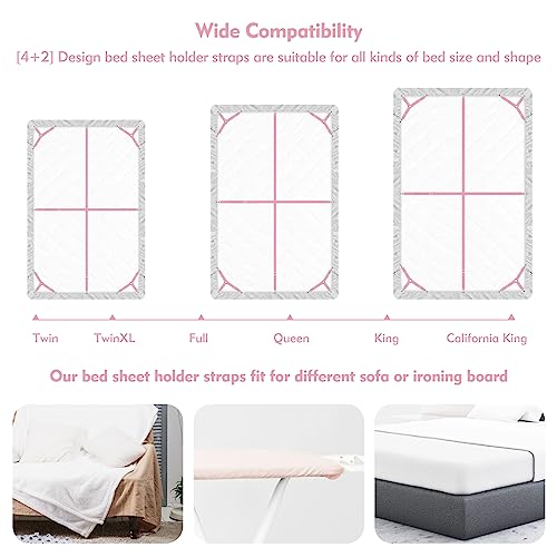 Eiruseed 6-Piece Adjustable Bed Sheet Holder Straps - Pink Elastic Fasteners
