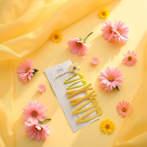 SelHeng 14 Pcs Yellow Flower Hair Clips Gold Barrette Hairpins Set