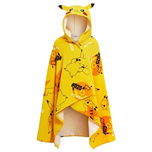 Pikachu Hooded Towel 100% Cotton Kids 3D Ears Dress Up Pikachu Poncho Beach Bath Towel Swimming Wrap