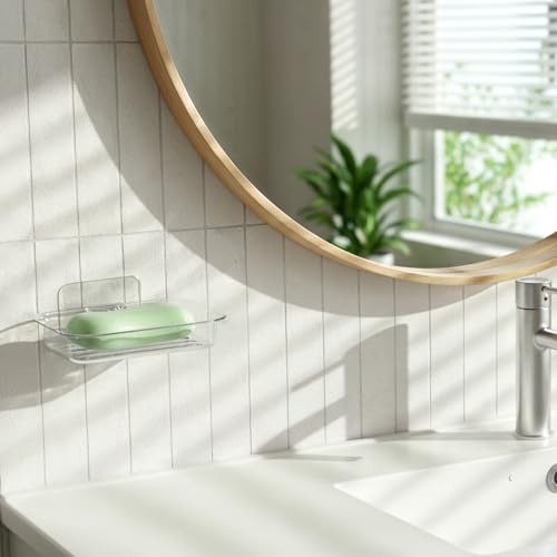 Wall-Mounted Clear Soap Dish with Self-Draining Design