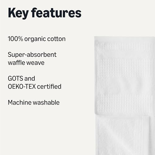 Amazon Basics Organic Cotton Waffle Dish Cloths, 12" x 12", 6-Pack, White