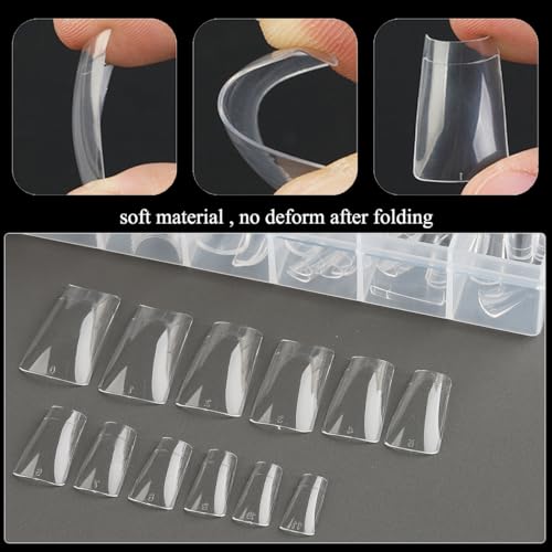 Clear Duck Nail Tips 120Pcs - Short Soft Half Cover Y2K Fake Nails Kit