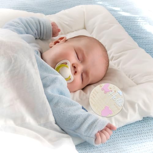 Personalized Wooden Hello World Baby Announcement Sign - 5.9 Inch