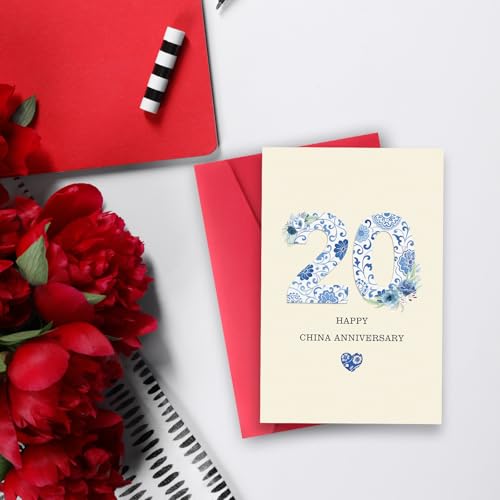 20th Anniversary Card with Envelope - Premium Quality, 8x5.3 Inches