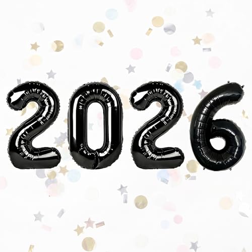 32-Inch Black 2026 Graduation & New Year Balloons - Mylar Decor