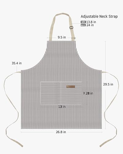 Syntus Adjustable Kitchen Apron - 2 Pack, Polycotton Stripe, Black & Brown