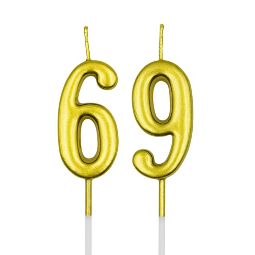 Gold 69 & 96 Birthday Candles - Cake Topper Decoration