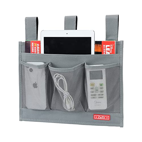 Zafit Bedside Caddy Organizer with 4 Pockets - Grey Storage for Phone, Remote, Magazines