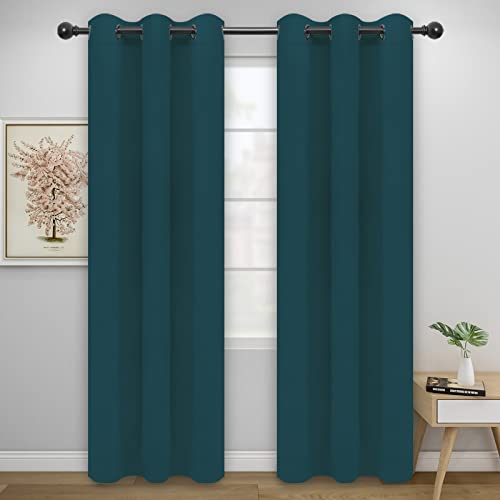 Easy-Going Thermal Blackout Curtains - Peacock Blue, 42x95 in, Set of 2